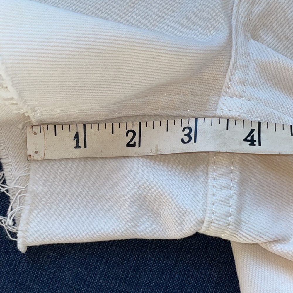 Topshop A-Line Denim High Rise Shorts Cream Off White Unfinished Hem 3.5” Inseam - Picture 10 of 14